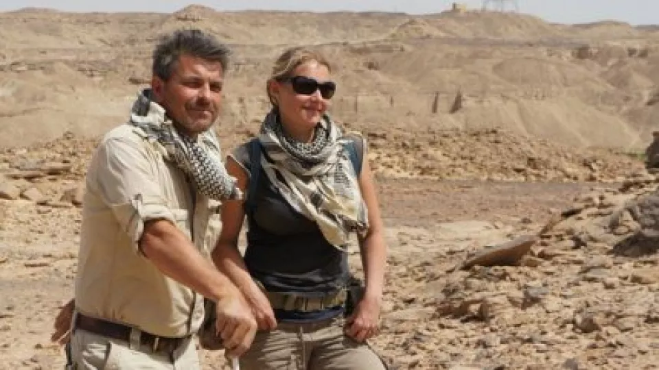 Dr Maria Nilsson, research team leader, and her partner John Ward, who discovered the temple. The couple hopes to be able to continue their research in Gebel el Silsila for many years to come. Photo: Huibert van Verseveld
