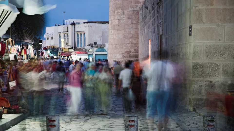 People in a square in Tunisia