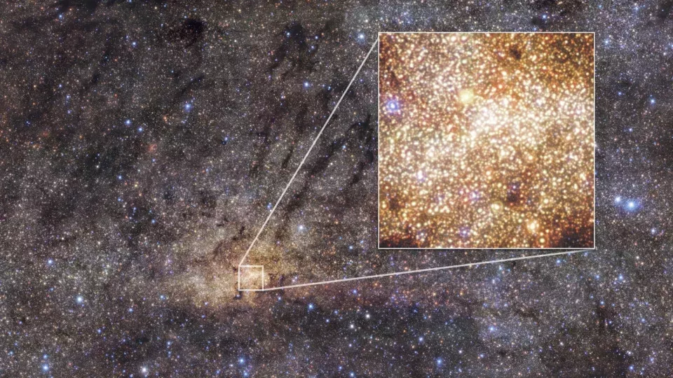 The image, taken with ESO's Very Large Telescope in Chile, shows a high-resolution view of the innermost parts of the Milky Way. In the new study, the researchers examined the dense nuclear star cluster shown in detail here. (Photo: ESO)