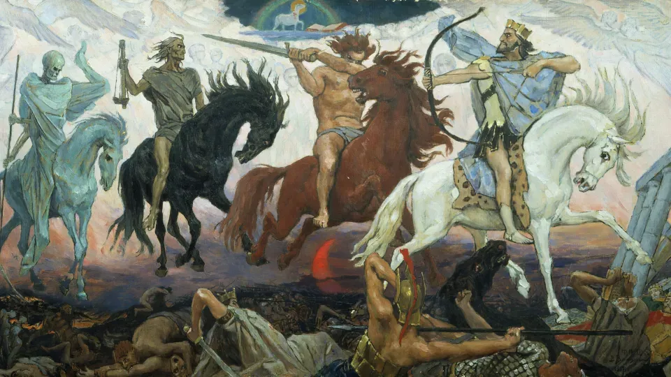 Painting of The Four Horsemen from the Book of Revelation.