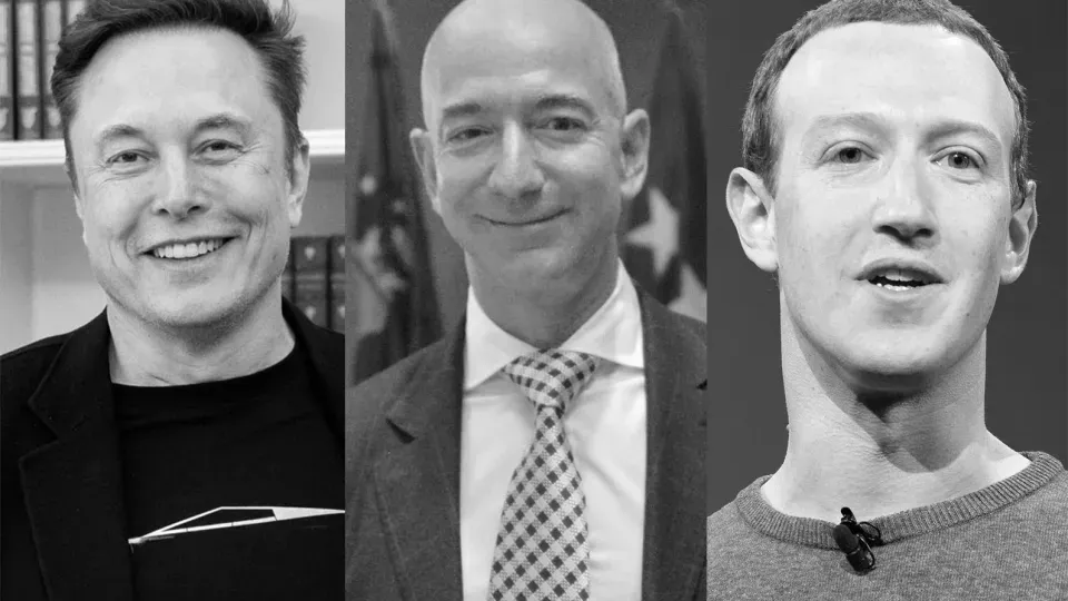 Elon Musk, Jeff Bezos and Mark Zuckerberg, part of the global economic elite (Photos: Wikicommons)