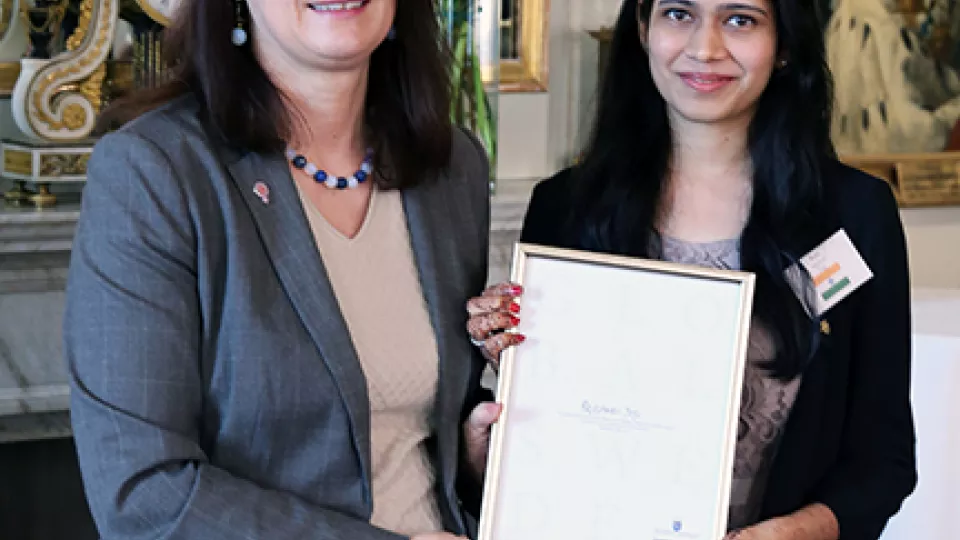 Global Swede 2017 recipient Rajeshwari Yogi with Ann Linde, the Swedish Minister for EU Affairs and Trade