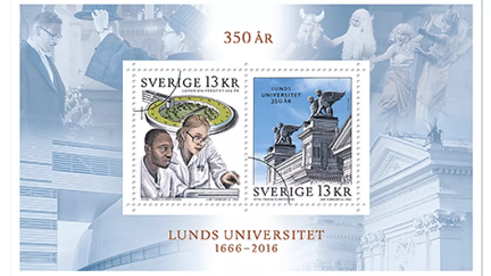 Photo of the Lund University 350th jubilee stamps