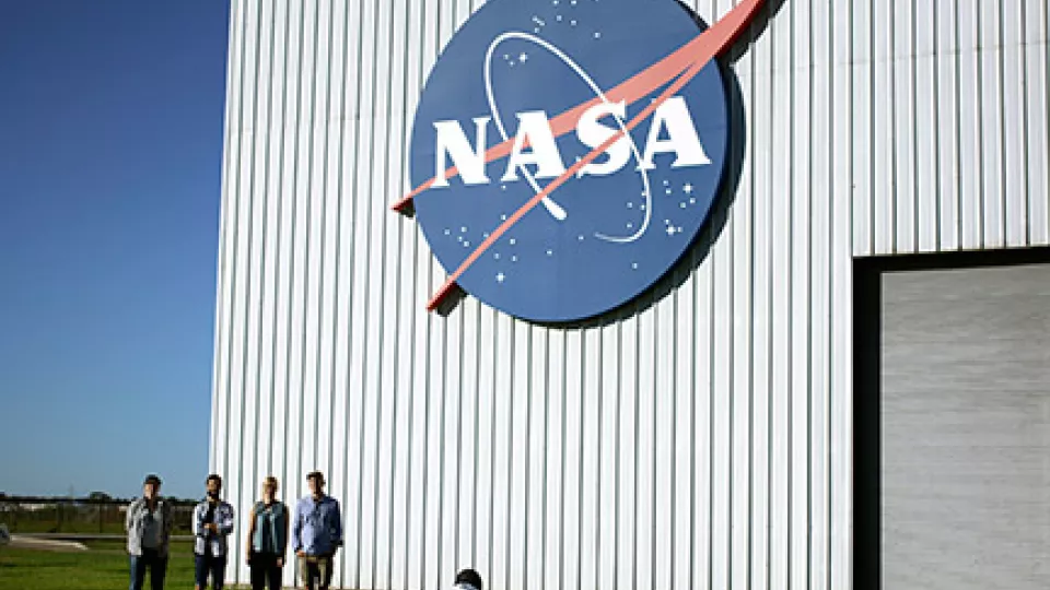 Students outside NASA, Huston, Texas, USA