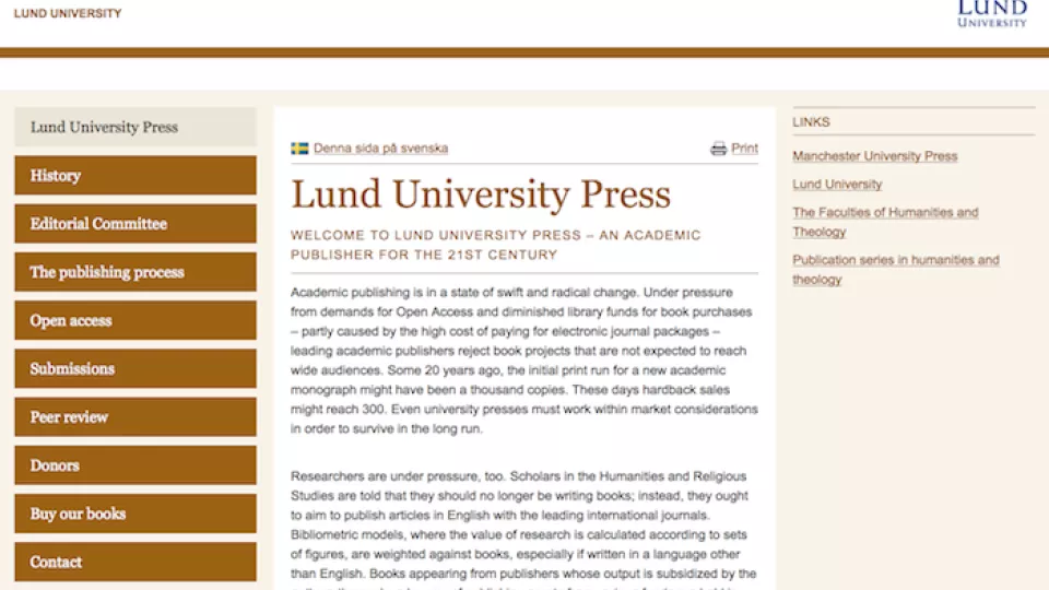 Welcome to Lund University Press: an academic publisher for the 21st century