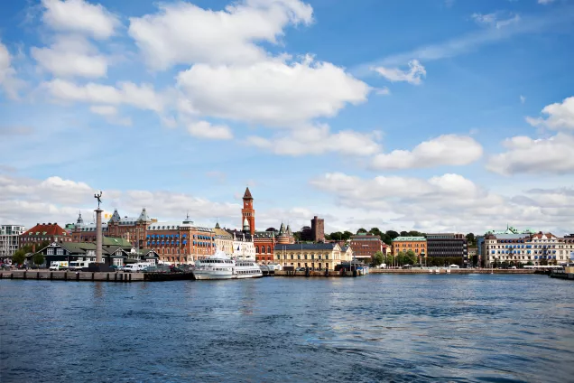 The Helsingborg skyline in summer taken from the water