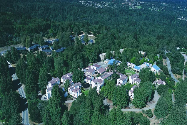 Aerial view of the green Santa Cruz campus. Photo.