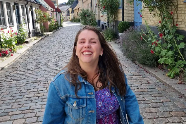 Monica in one of the streets of Lund. Photo.