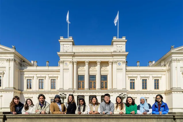 The Main University Building with students in front of it. Photo.