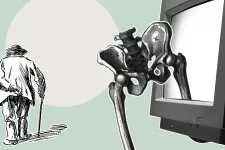 Illustration of old man, a hip and a computer screen