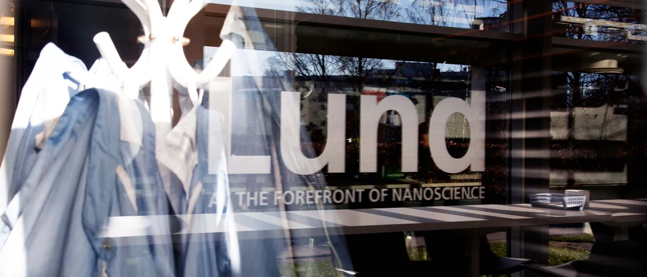 A nanoscience text on a window