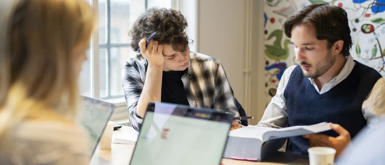 Students studying together in a group room. Photo.
