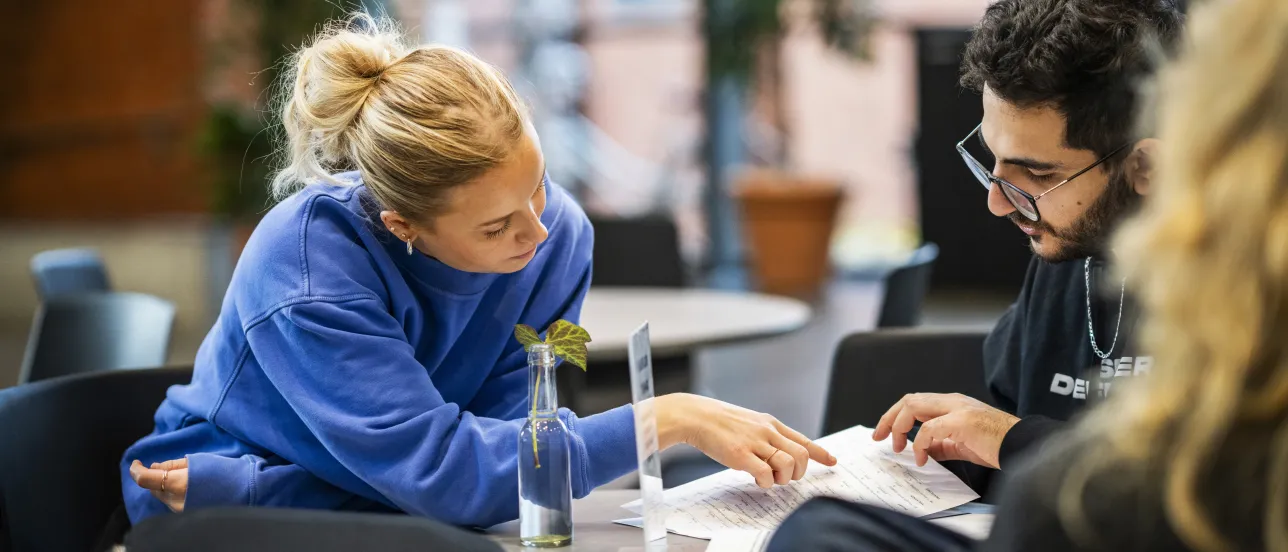 Two students studying together in an open study area.