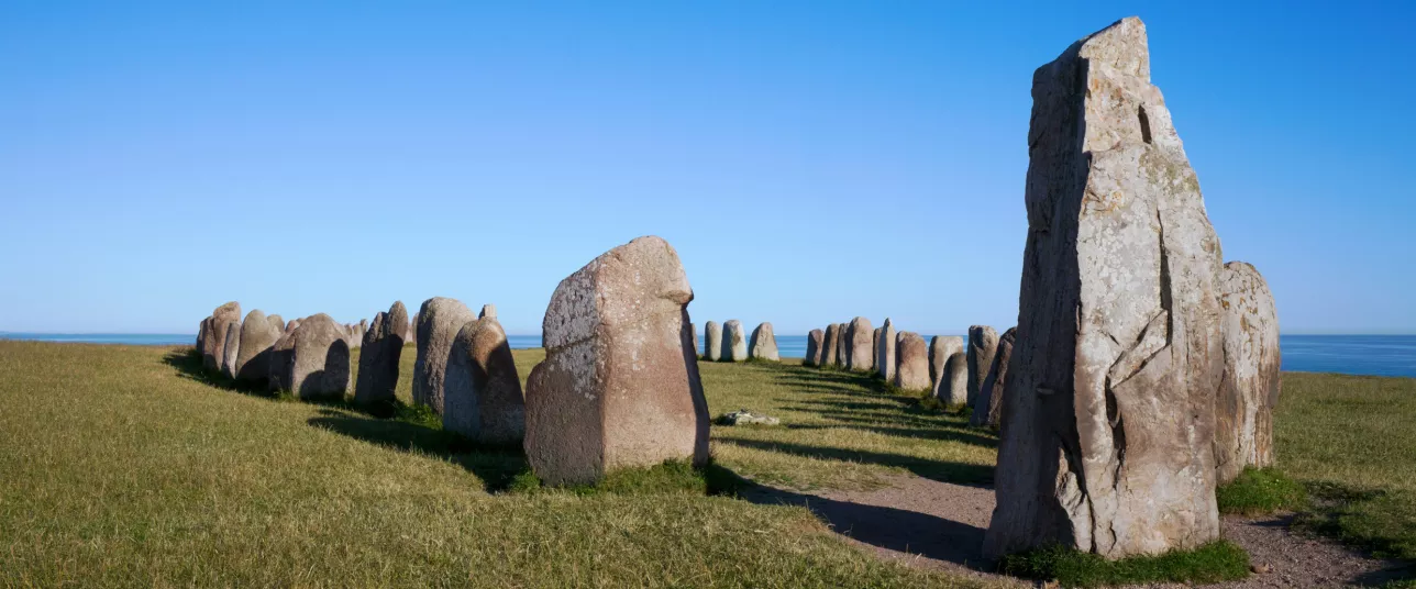 The stone circle Ales Stenar near Ystad. Photo.