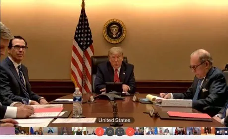 the Secretary of the Treasury and the Chairman of the Joint Chiefs of Staff next to President Trump in the Situation Room