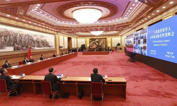 China's leader Xi Jinping in the well-known eastern hall of the Great Hall of the People in Beijing