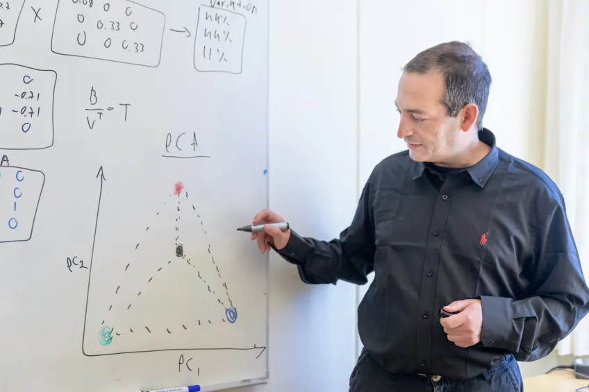 Eran Elhaik by a whiteboard