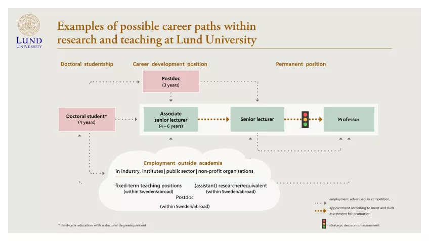 A schematic view of academic career paths at Lund University. Illustration.