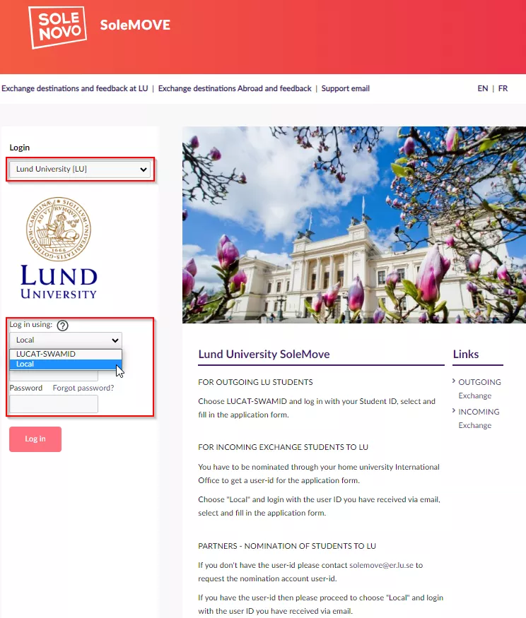 A print screen of a page in the SoleMove system where you can activate and log in to your student account.