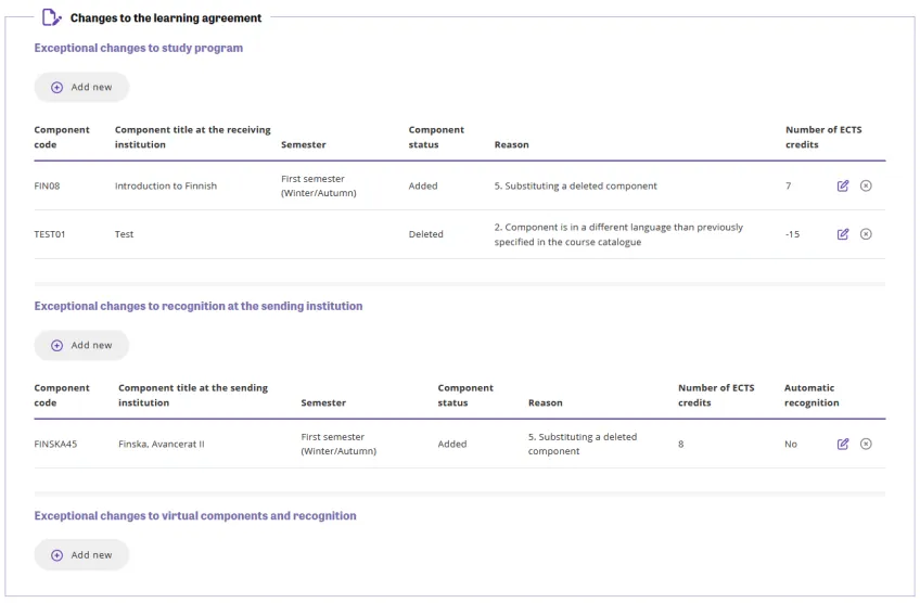 A view in the SoleMove application system where you can make changes to your application after it has been approved. Screenshot.