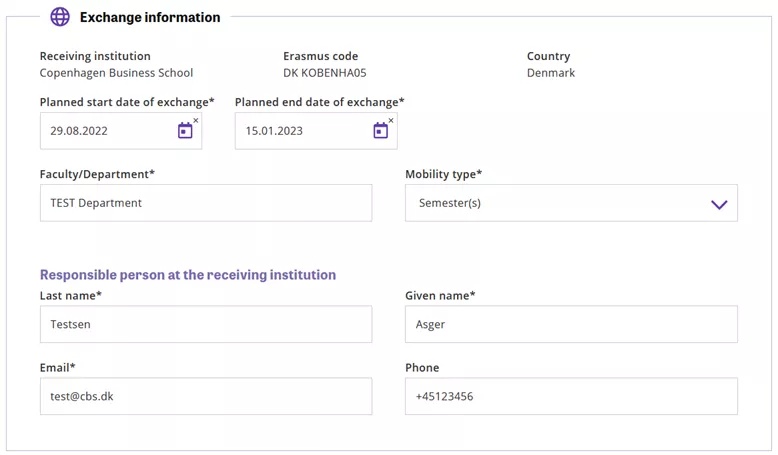 Overview of exchange information in the SoleMove application system. Screenshot.