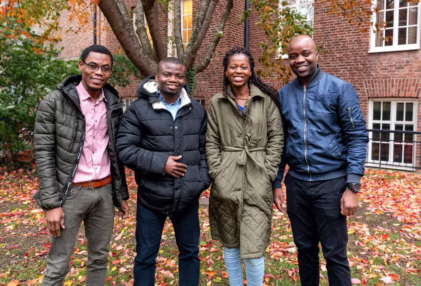 Four African students in Lund. Photo.