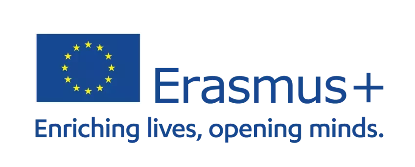 Erasmus+ logo with the text "enriching lives, opening minds". Illustration.