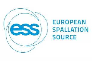 ESS logotype, the text ESS surrounded by circles and to the right the text European spallation source. Graphics. 