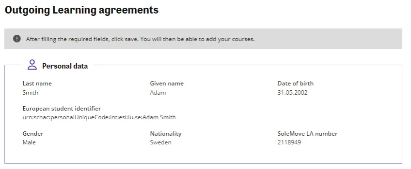 Screenshot from SoleMove - Personal info. Photo