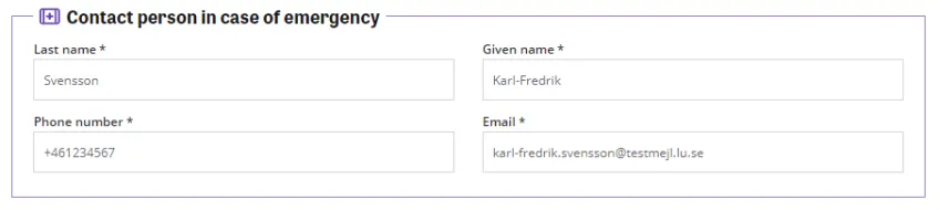 In case of emergency info in SoleMove. Screenshot.