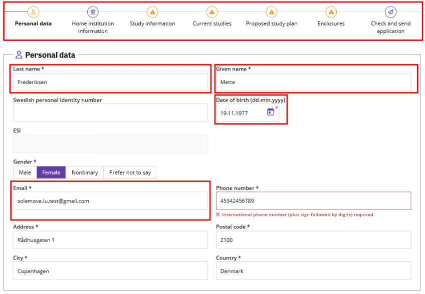 A print screen of the Solemove system showcasing where to insert personal data.