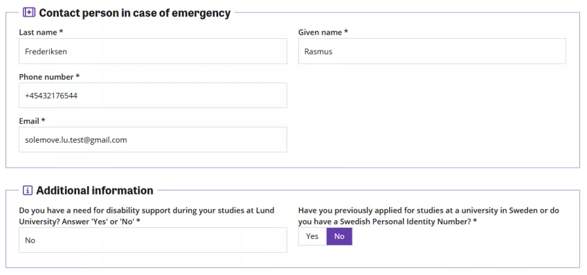 A printscreen of the Solemove system showcasing the tab for emergency contacts.
