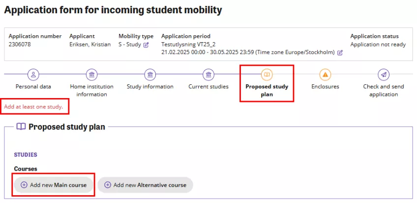 A printscreen of the Solemove system showcasing the Proposed study plan tab.