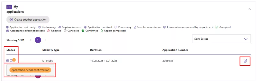 A printscreen of the Solemove system showcasing the Application needs confirmation status.