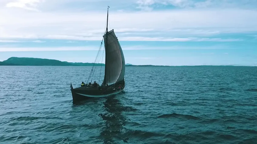 This type of sailing boat is known as a faering. It was built at a folk high school in Norway as part of Greer Jarrett's research project.