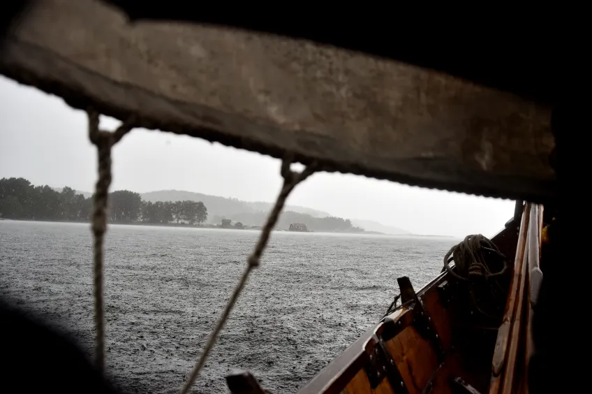 Rain at sea viewed from the boat