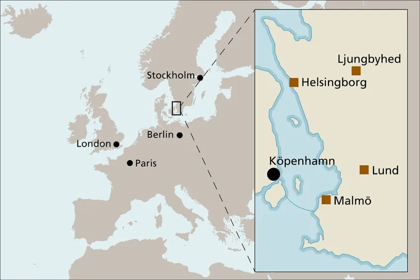 Lund University campus locations on a map. Illustration. 