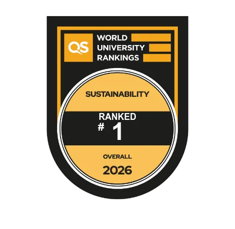 Badge illustrating Lund University’s number one position in the QS Sustainability Rankings 2026. Illustration. 